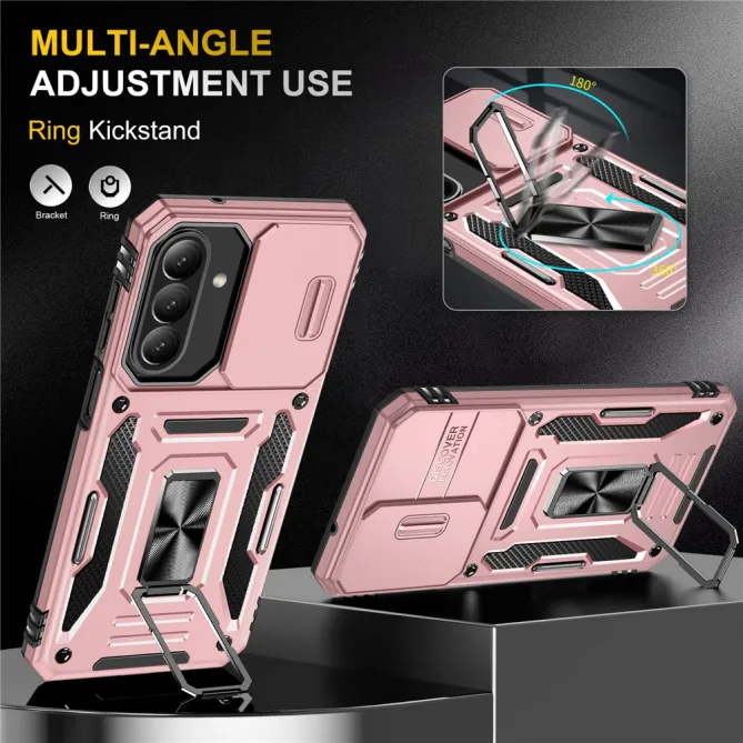 Coque Samsung Galaxy A27 Cache Caméra Coulissant et Anneau Béquille