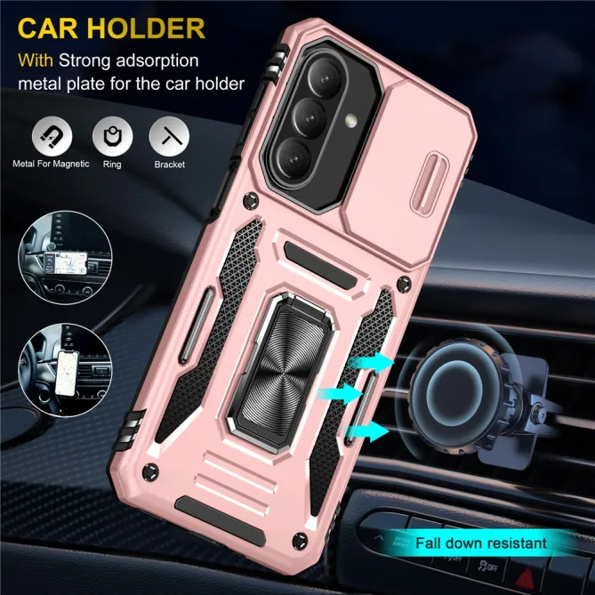 Coque Samsung Galaxy A27 Cache Caméra Coulissant et Anneau Béquille