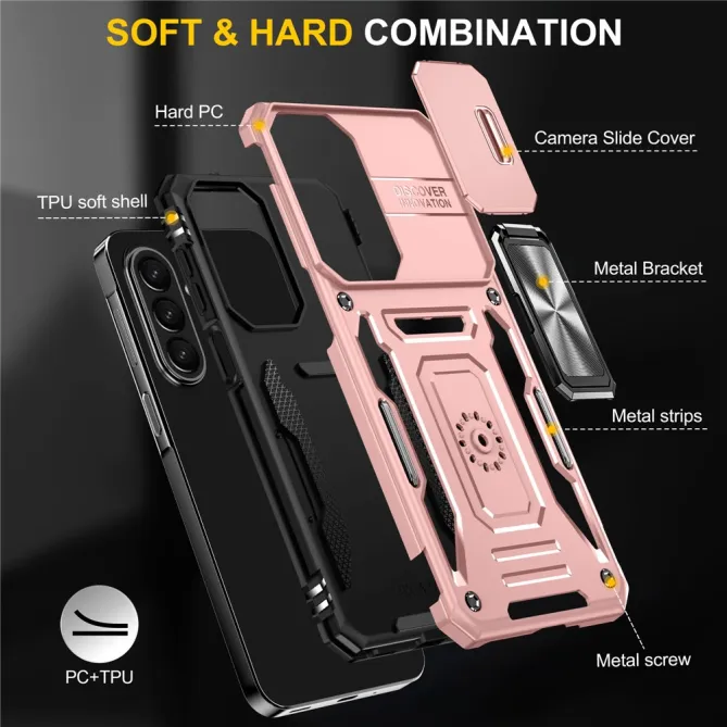 Coque Samsung Galaxy A27 Cache Caméra Coulissant et Anneau Béquille