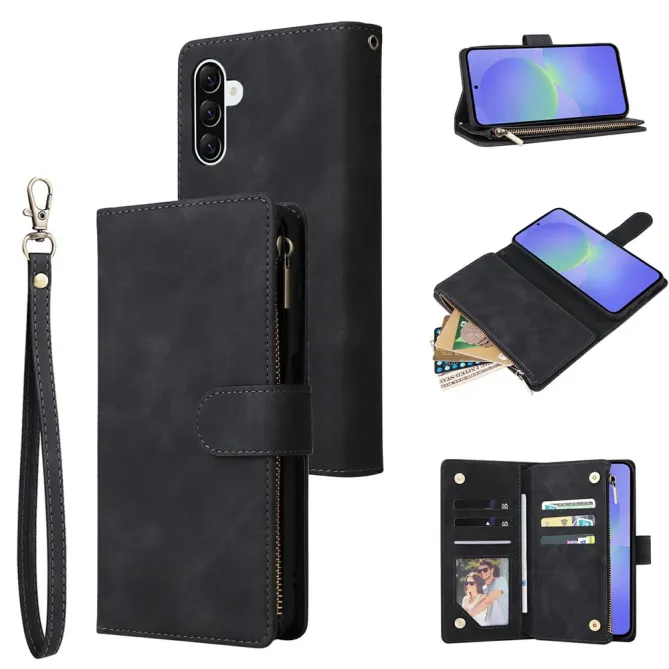 Housse Samsung Galaxy A27 Portefeuille Zippé Multi-Cartes avec Dragonne