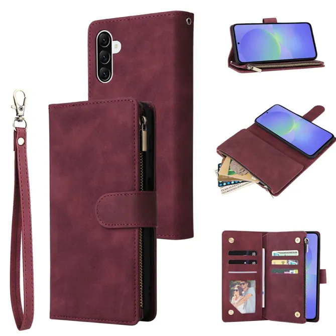 Housse Samsung Galaxy A27 Portefeuille Zippé Multi-Cartes avec Dragonne