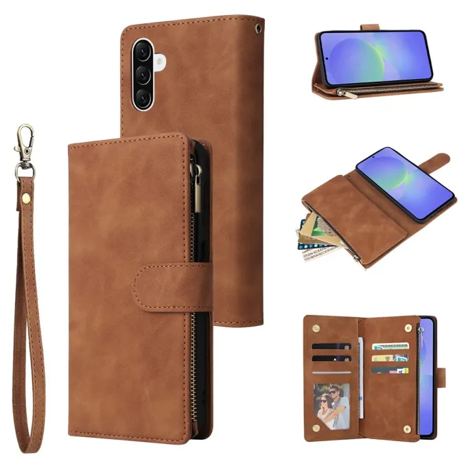 Housse Samsung Galaxy A27 Portefeuille Zippé Multi-Cartes avec Dragonne