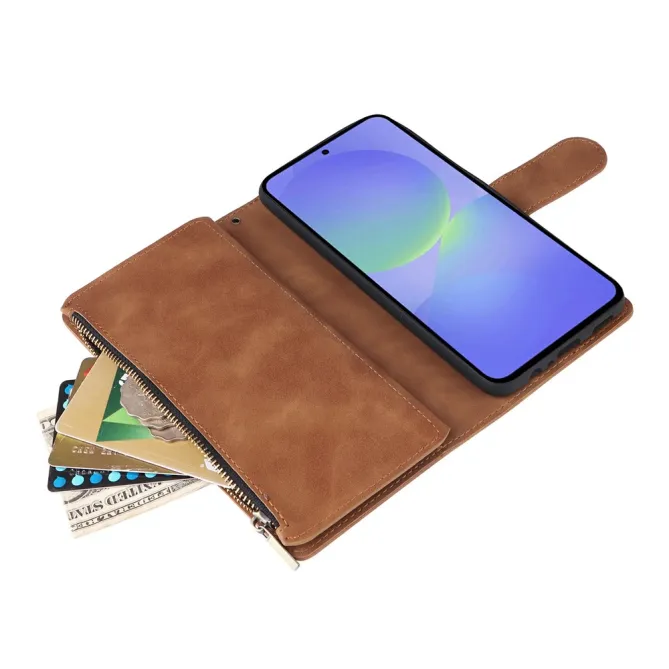 Housse Samsung Galaxy A27 Portefeuille Zippé Multi-Cartes avec Dragonne