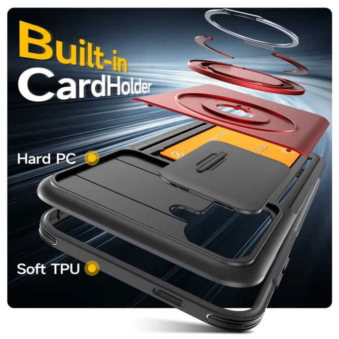 Coque Samsung Galaxy A27 Cache Caméra Anneau et Rangement Cartes
