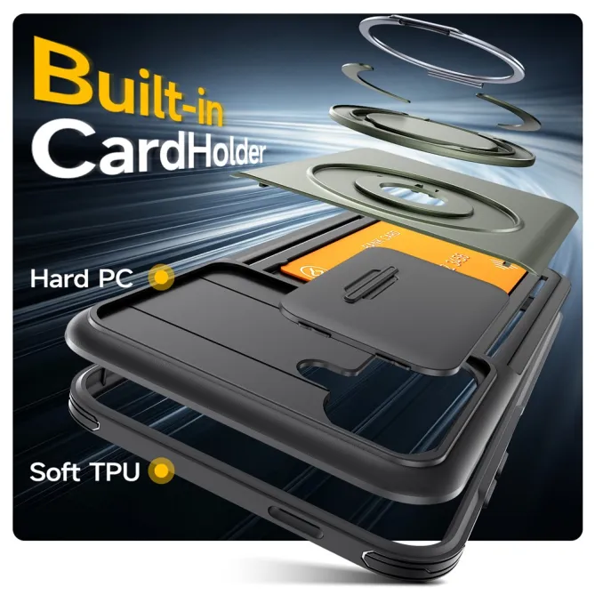 Coque Samsung Galaxy A27 Cache Caméra Anneau et Rangement Cartes