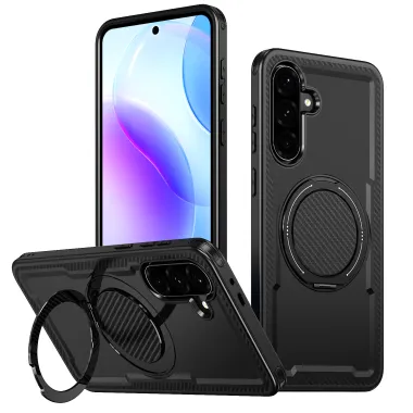 Coque Samsung Galaxy A27 Magnétique Anneau Béquille Texture Carbone