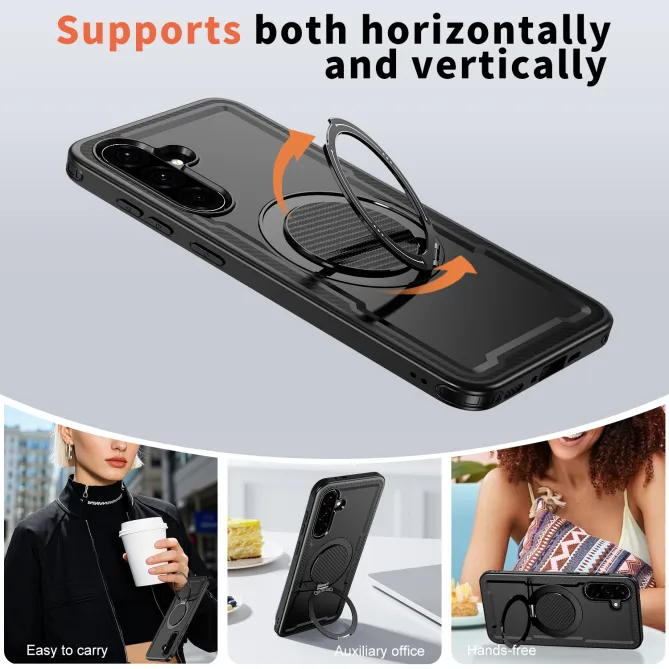 Coque Samsung Galaxy A27 Magnétique Anneau Béquille Texture Carbone