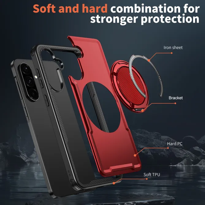 Coque Samsung Galaxy A27 Magnétique Anneau Béquille Texture Carbone