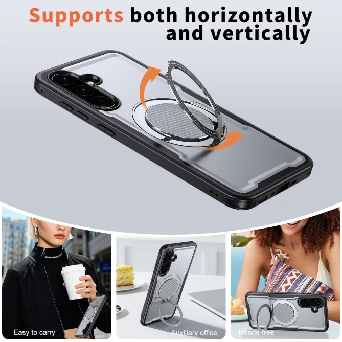Coque Samsung Galaxy A27 Magnétique Anneau Béquille Texture Carbone