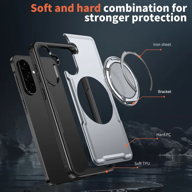 Coque Samsung Galaxy A27 Magnétique Anneau Béquille Texture Carbone