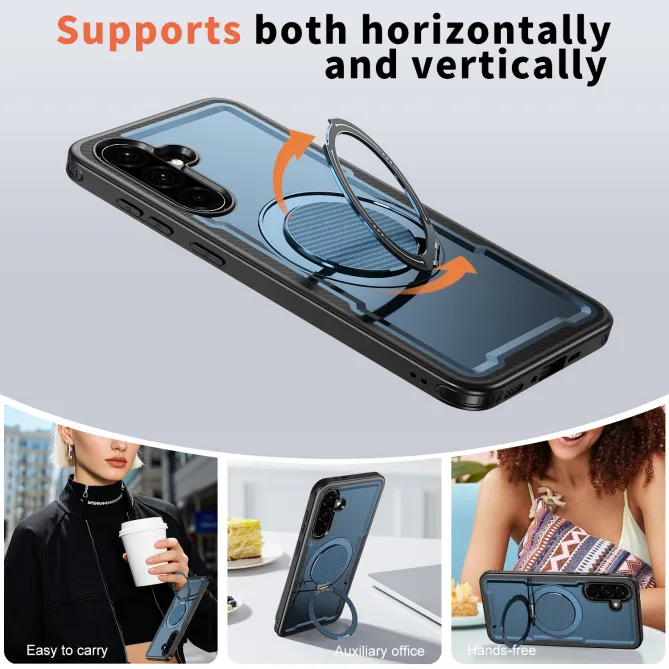 Coque Samsung Galaxy A27 Magnétique Anneau Béquille Texture Carbone