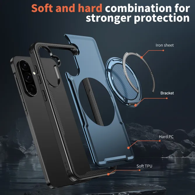Coque Samsung Galaxy A27 Magnétique Anneau Béquille Texture Carbone