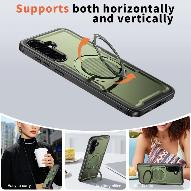 Coque Samsung Galaxy A27 Magnétique Anneau Béquille Texture Carbone