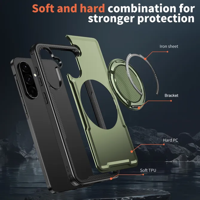 Coque Samsung Galaxy A27 Magnétique Anneau Béquille Texture Carbone