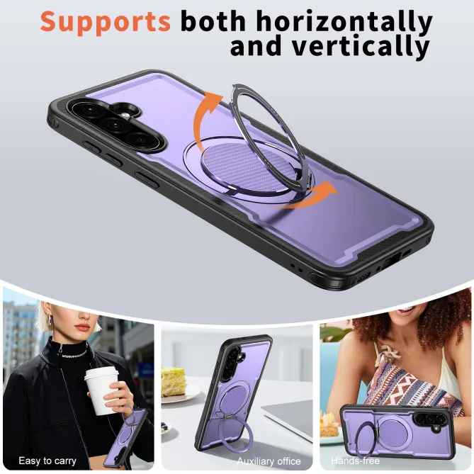 Coque Samsung Galaxy A27 Magnétique Anneau Béquille Texture Carbone