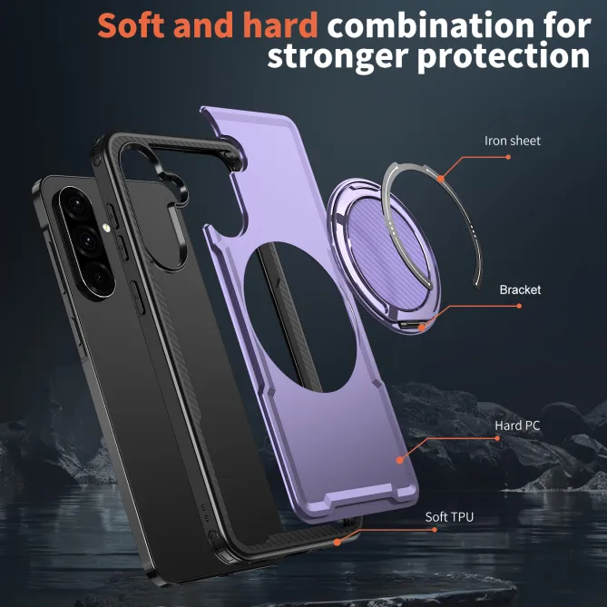 Coque Samsung Galaxy A27 Magnétique Anneau Béquille Texture Carbone