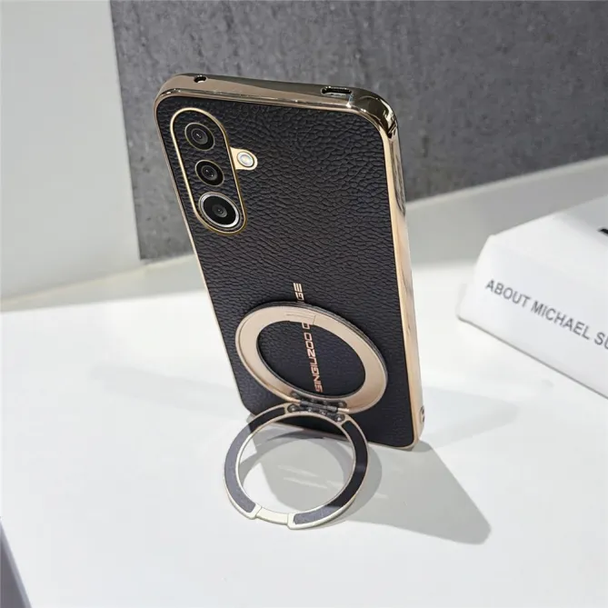 Coque Samsung Galaxy A27 simili cuir litchi anneau métallique
