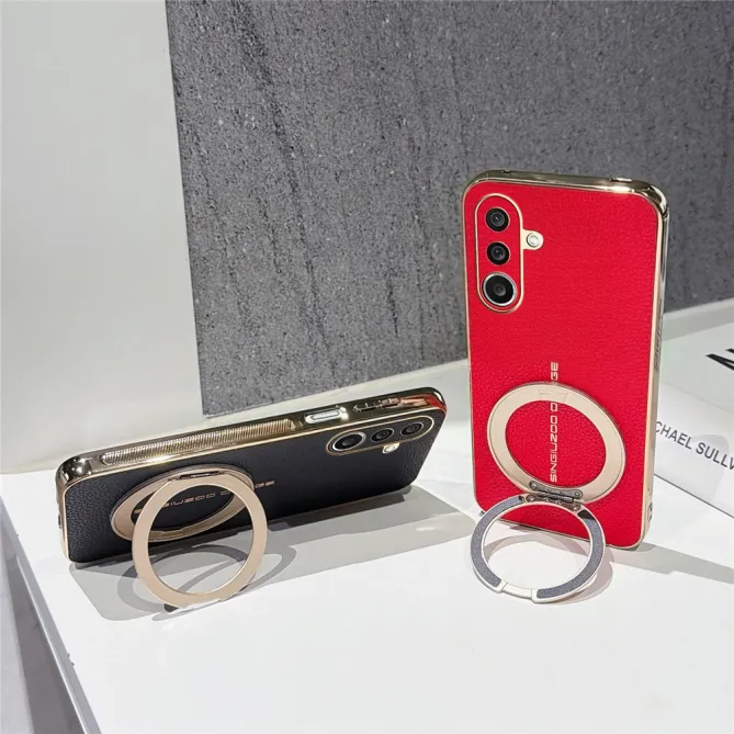 Coque Samsung Galaxy A27 simili cuir litchi anneau métallique
