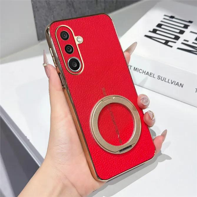 Coque Samsung Galaxy A27 simili cuir litchi anneau métallique