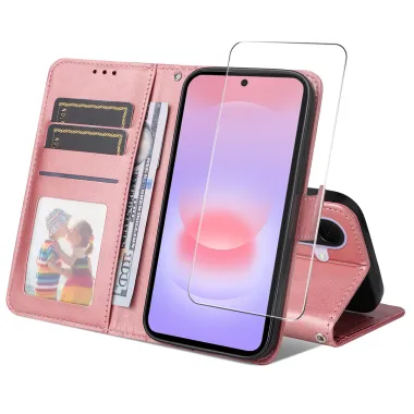 Housse Samsung Galaxy A27 Effet Cuir Porte-Cartes + Verre Trempé