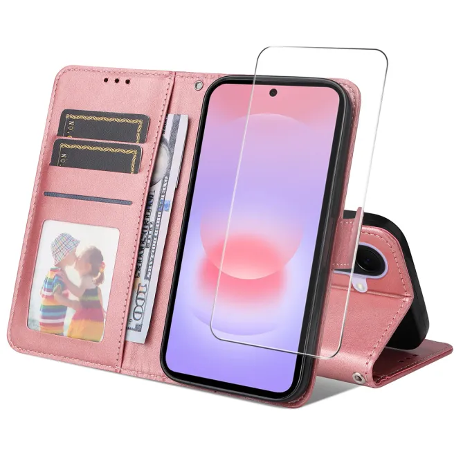 Housse Samsung Galaxy A27 Effet Cuir Porte-Cartes + Verre Trempé