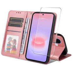 Housse Samsung Galaxy A27 Effet Cuir Porte-Cartes + Verre Trempé