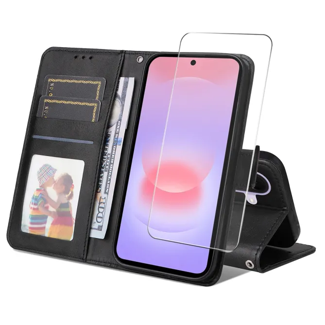 Housse Samsung Galaxy A27 Effet Cuir Porte-Cartes + Verre Trempé