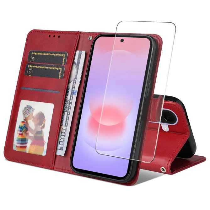 Housse Samsung Galaxy A27 Effet Cuir Porte-Cartes + Verre Trempé