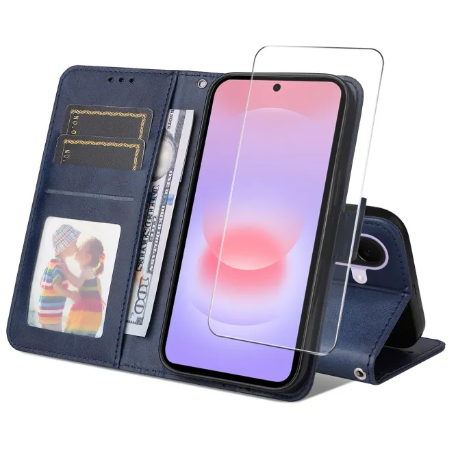 Housse Samsung Galaxy A27 Effet Cuir Porte-Cartes + Verre Trempé