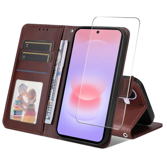 Housse Samsung Galaxy A27 Effet Cuir Porte-Cartes + Verre Trempé
