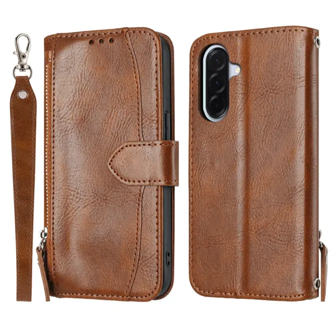 Housse Samsung Galaxy A27 Portefeuille Cuir Vieilli Zippé Bandoulière