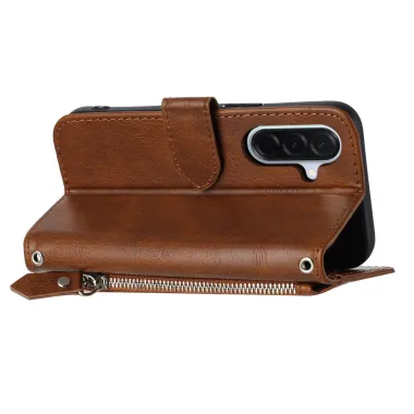 Housse Samsung Galaxy A27 Portefeuille Cuir Vieilli Zippé Bandoulière
