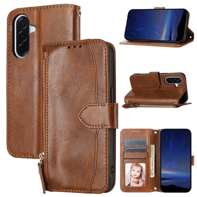 Housse Samsung Galaxy A27 Portefeuille Cuir Vieilli Zippé Bandoulière