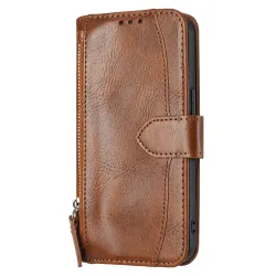 Housse Samsung Galaxy A27 Portefeuille Cuir Vieilli Zippé Bandoulière