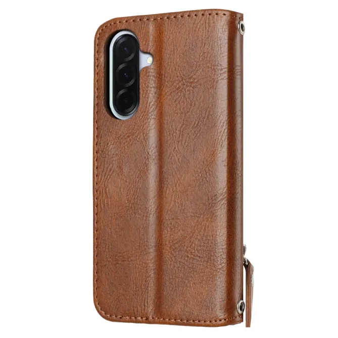 Housse Samsung Galaxy A27 Portefeuille Cuir Vieilli Zippé Bandoulière