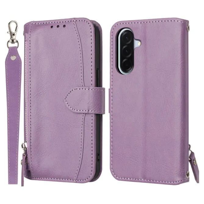 Housse Samsung Galaxy A27 Portefeuille Cuir Vieilli Zippé Bandoulière