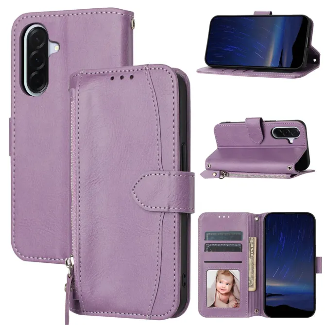 Housse Samsung Galaxy A27 Portefeuille Cuir Vieilli Zippé Bandoulière