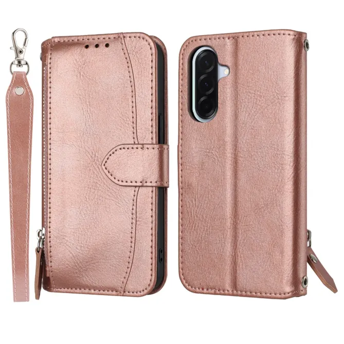 Housse Samsung Galaxy A27 Portefeuille Cuir Vieilli Zippé Bandoulière