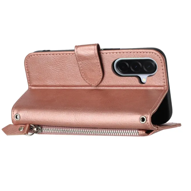 Housse Samsung Galaxy A27 Portefeuille Cuir Vieilli Zippé Bandoulière