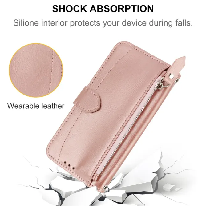 Housse Samsung Galaxy A27 Portefeuille Cuir Vieilli Zippé Bandoulière