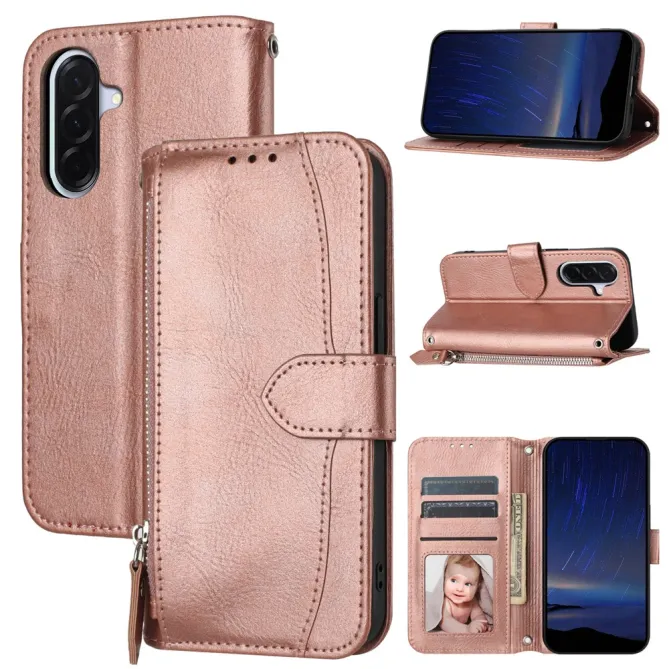 Housse Samsung Galaxy A27 Portefeuille Cuir Vieilli Zippé Bandoulière