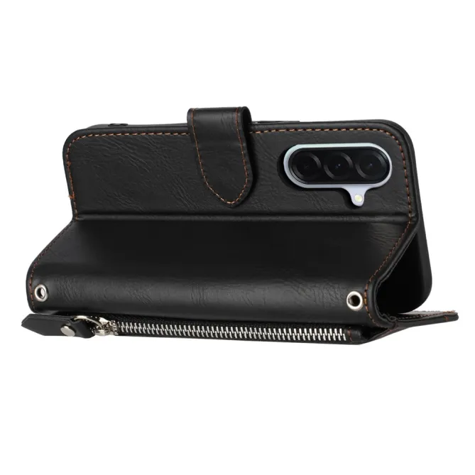 Housse Samsung Galaxy A27 Portefeuille Cuir Vieilli Zippé Bandoulière