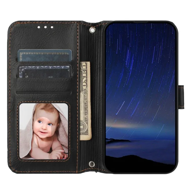 Housse Samsung Galaxy A27 Portefeuille Cuir Vieilli Zippé Bandoulière
