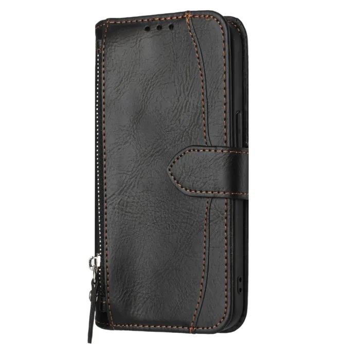 Housse Samsung Galaxy A27 Portefeuille Cuir Vieilli Zippé Bandoulière