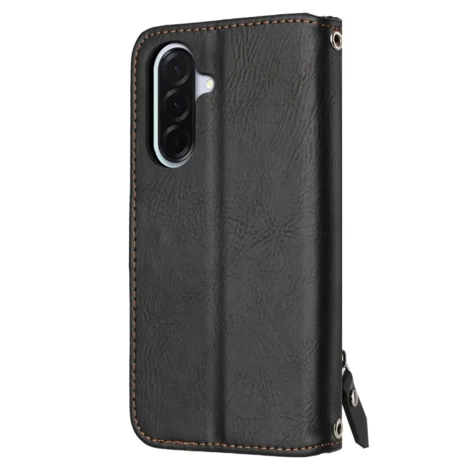 Housse Samsung Galaxy A27 Portefeuille Cuir Vieilli Zippé Bandoulière