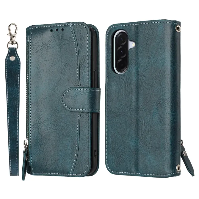 Housse Samsung Galaxy A27 Portefeuille Cuir Vieilli Zippé Bandoulière