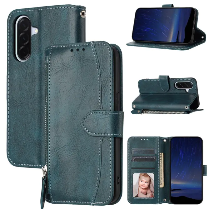 Housse Samsung Galaxy A27 Portefeuille Cuir Vieilli Zippé Bandoulière