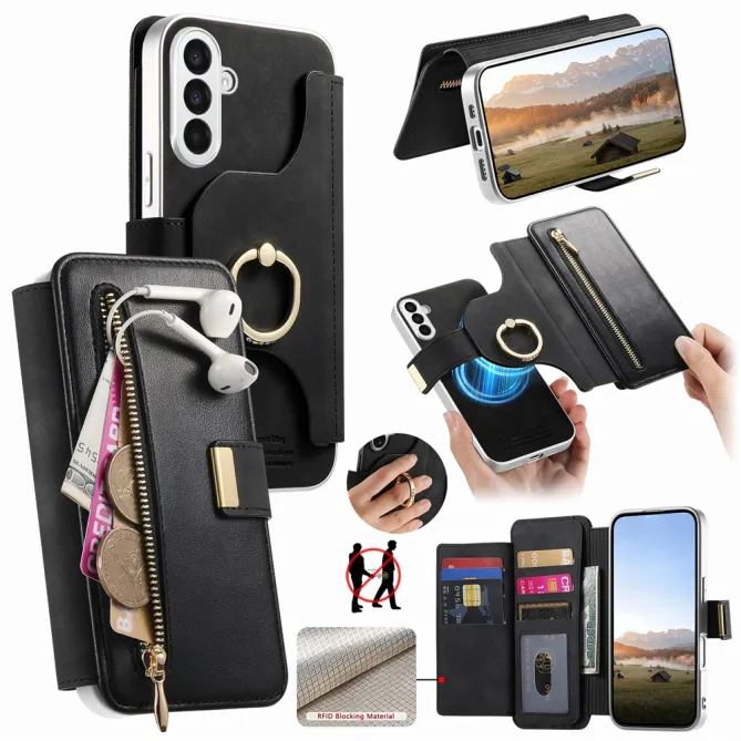Housse Samsung Galaxy A27 Coque Détachable RFID Anneau et Poche Zippée