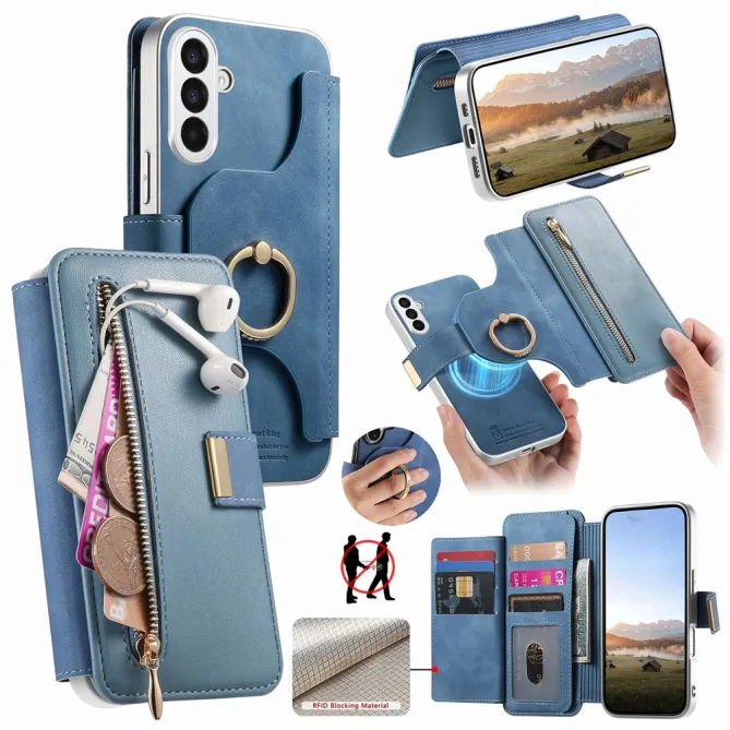Housse Samsung Galaxy A27 Coque Détachable RFID Anneau et Poche Zippée