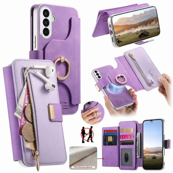 Housse Samsung Galaxy A27 Coque Détachable RFID Anneau et Poche Zippée